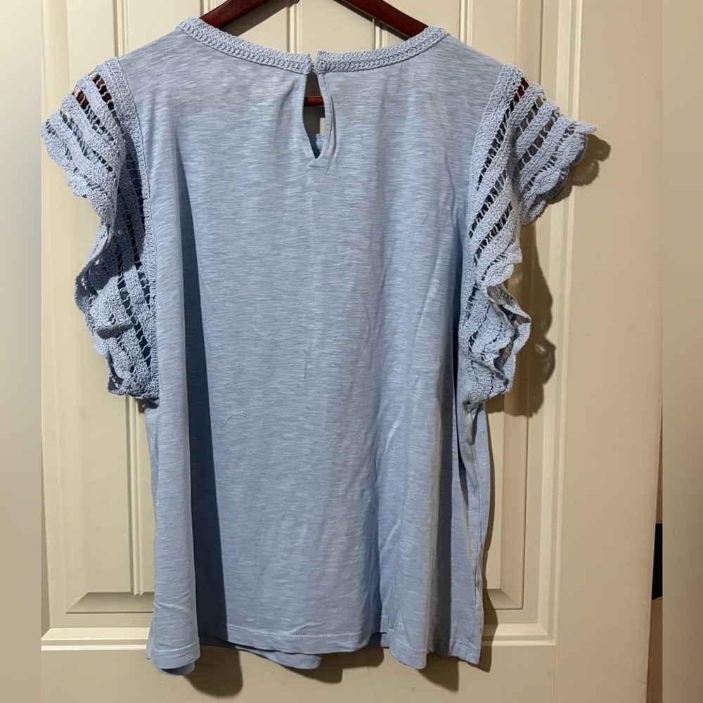 LOFT Blue Crochet Flutter Top Shirt NWT - Picture 3 of 9
